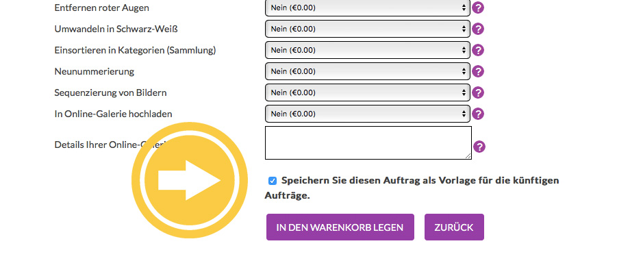 Optionen im Bestellformular speichern