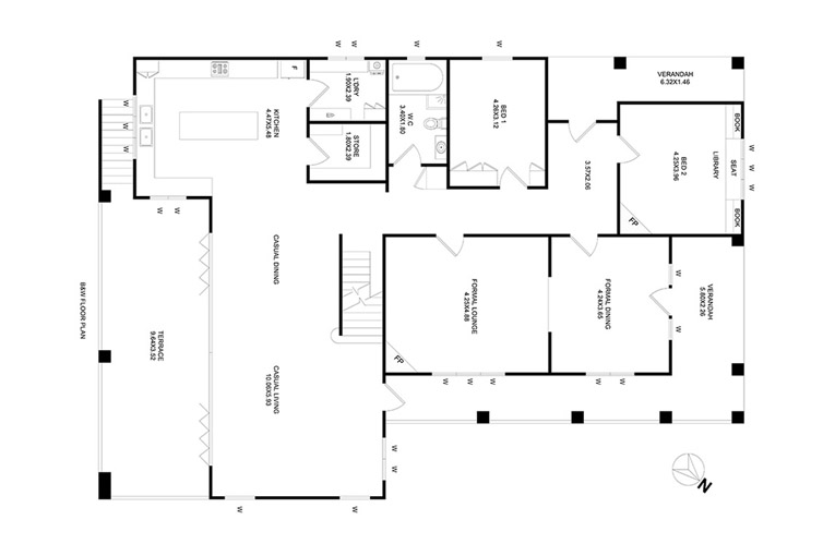 After-Schwarz-Weiß Grundriss